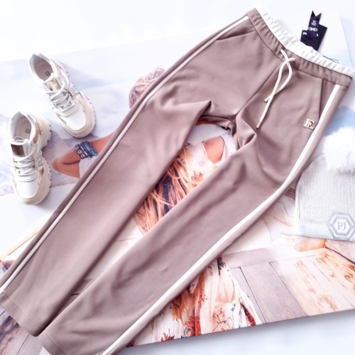 ESPARANTO - OCIEPLANE BEŻOWE SPODNIE Z BIAŁYMI LAMPASAMI 