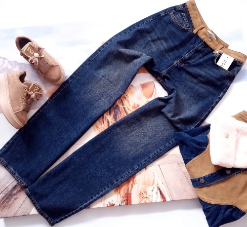 IT'S BASIC - JEANSOWE SPODNIE DZWONY - ZAMSZOWA WSTAWKA