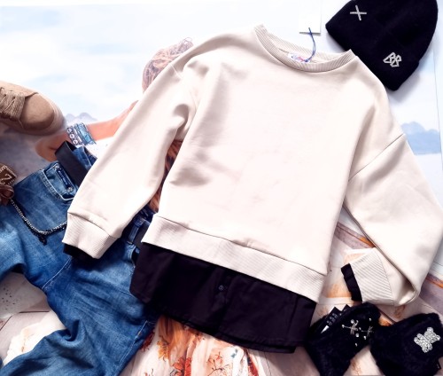 BEŻOWA BLUZA + CZARNA KOSZULA