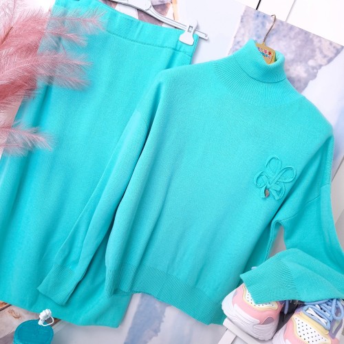 RAW - ZIELONY KOMPLET Z  GOLFEM I SPÓDNICĄ