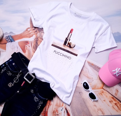 PUCCIHINO - BIAŁA BLUZKA - CZERWONA SZMINKA