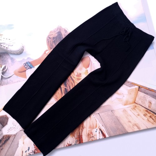 DZIANINOWE CZARNE SPODNIE  Z SZEROKĄ NOGAWKĄ