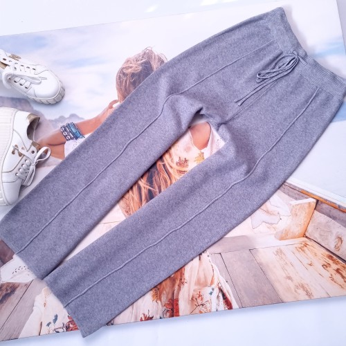 DZIANINOWE SZARE SPODNIE  Z SZEROKĄ NOGAWKĄ