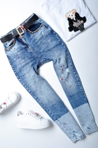 COCO BIANCA - JEANSOWE PRZECIERANE SPODNIE - SLIM MOM - CYRKONIE