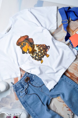 MINT - BIAŁA BLUZKA Z UROCZYM JAMNIKIEM