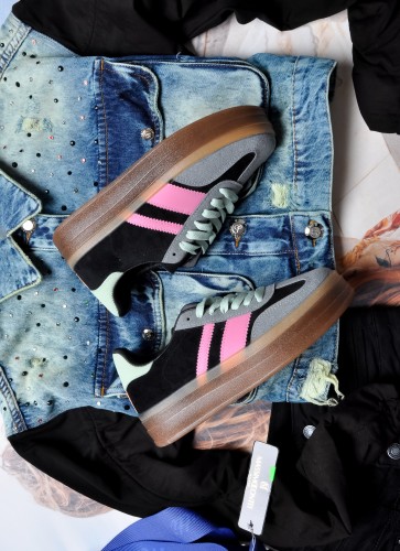 CZARNO - SZARE  SNEAKERSY Z PASKAMI