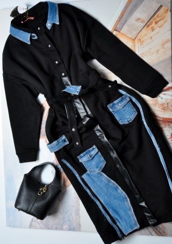 DQMANE - PŁASZCZ  Z JEANSOWYMI WSTAWKAMI