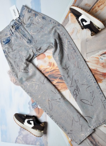 IT'S BASIC - JEANSOWE SPODNIE - RÓŻOWE CYRKONIE