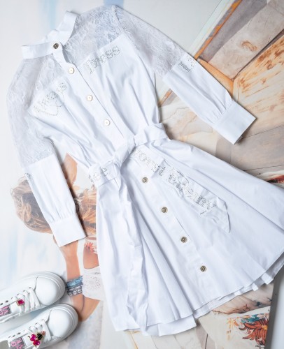 ZANARDI - BIAŁA KOSZULOWA SUKIENKA Z KORONKĄ