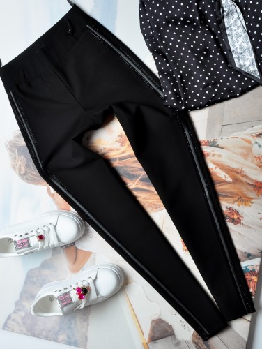 LADY ELITE - CZARNE SPODNIE - CYRKONIOWE LAMPASY