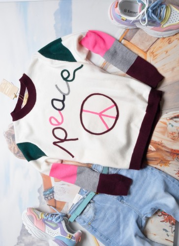 KREMOWY SWETER -BORDOWA PACYFKA - BORDOWY DEKOLT