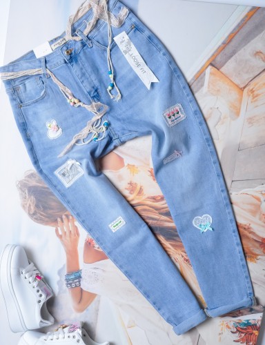 M.SARA - JEANSOWE SPODNIE  - LOOSE FIT - NASZYWKI