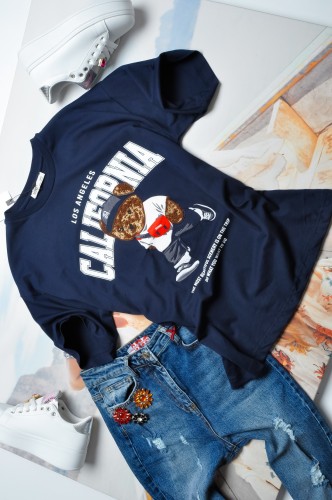 MINT - GRANATOWA BLUZKA - MISIU - NAPISY