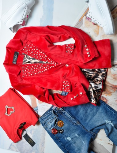 PUCCIHINO - WELUROWA CZERWONA MARYNARKA -  CYRKONIE