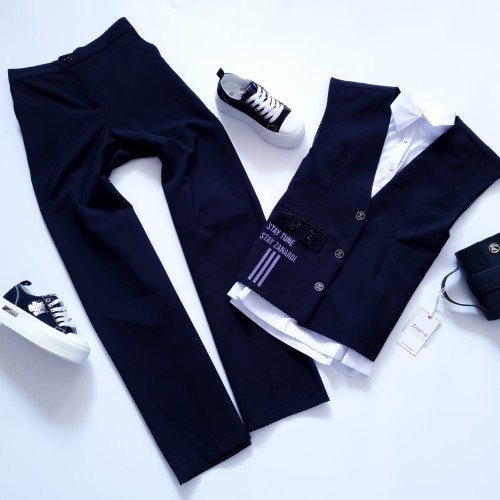 ZANARDI - ELEGANCKI MARYNARKOWY KOMPLET TRZYCZĘŚCIOWY