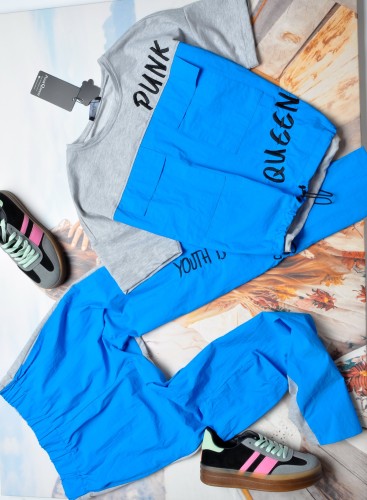 MATERIAŁOWY KOMPLET Z NIEBIESKIMI AKCENTAMI - PUNK QUEEN