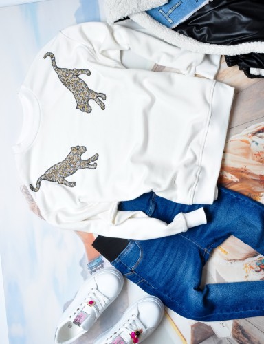 MINT - BIAŁA BLUZA  - CYRKONIOWE PANTERY