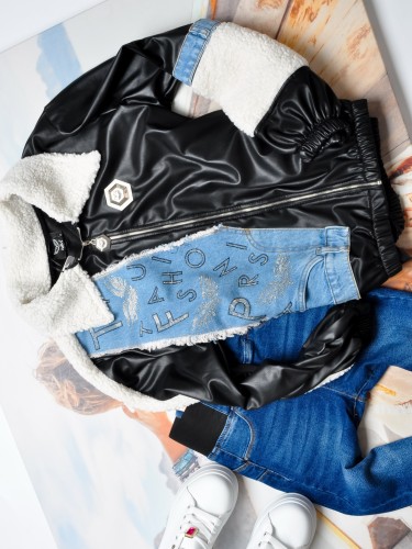 T.A.T.U. -  KURTKA Z EKOSKÓRY -JEANS + BARANEK