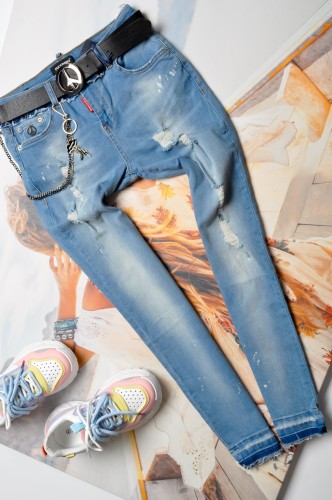 PUCCIHINO - JASNE JEANSY BOYFRIEND Z PRZETARCIAMI + FARBKA