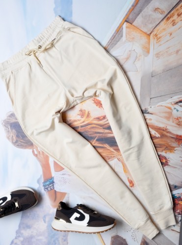 KREMOWE SPODNIE ZE ŚCIĄGACZAMI