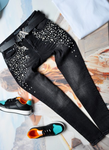 PUCCIHINO - CZARNE JEANSY BOYFREND - CYRKONIE