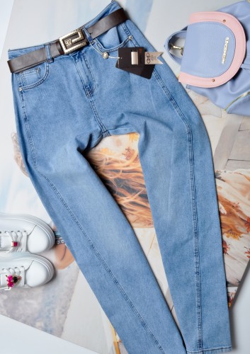 ESPARANTO - JEANSOWE SPODNIE - MOM FIT - PRZESZYCIA - PASEK