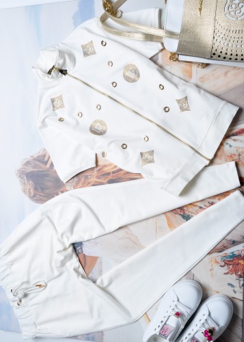 LADY ELITE - BIAŁY DRES ZE ZŁOTYMI CYRKONIAMI