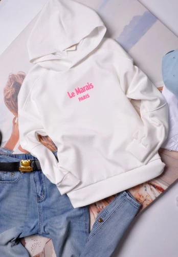 BIAŁA BLUZA Z KAPTUREM - NAPISY - PARIS