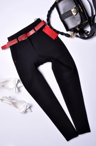 LADY ELITE - CZARNE ELEGANCKIE SPODNIE - CYRKONIE NA KIESZENIACH
