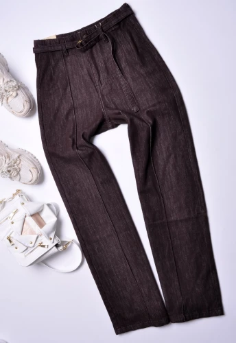 BRĄZOWE  SPODNIE Z SZEROKĄ NOGAWKĄ - PASECZEK