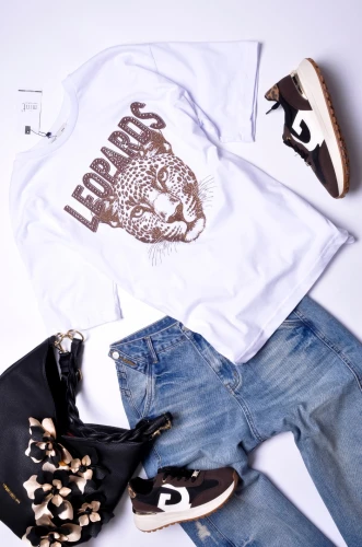 MINT - BIAŁA BLUZKA - LEOPARD - CYRKONIE