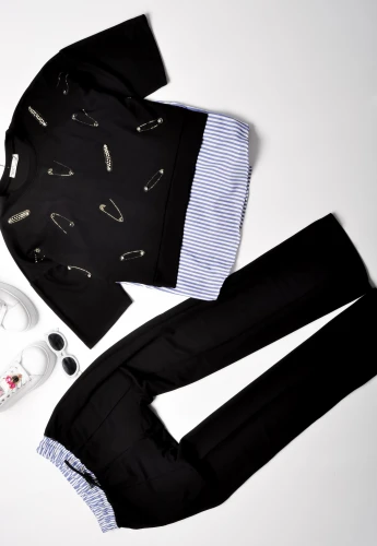 MINT -  CZARNY DRES - KOSZULOWE WSTAWKI - CYRKONIOWE AGRAFKI 