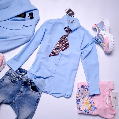 MINT - BŁĘKITNA KOSZULA Z FULAREM