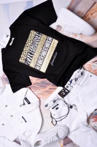 MINT - CZARNA BLUZKA - ZWIERZĘCE WZORY - CYRKONIE