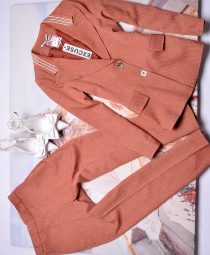 ŁOSOSIOWY ELEGANCKI KOMPLET - MARYNARKA - SPODNIE