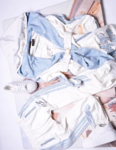 CHARLIZE FASHION - BIAŁY KOMPLET - JEANSOWE LAMPASY