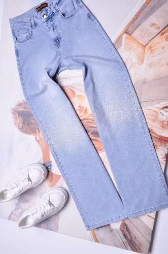 ESPARANTO - JEANSOWE SPODNIE Z CYRKONIAMI - WIDE LEG
