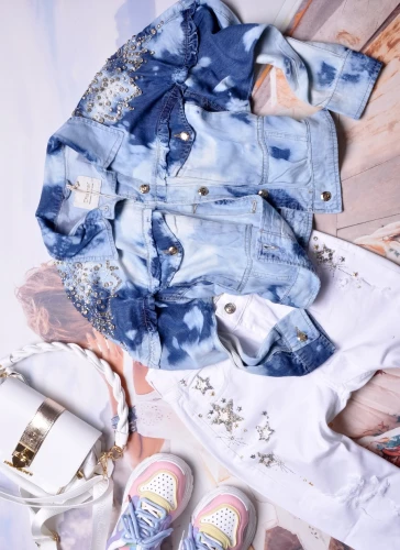 DI'SHE - NIEBIESKA PRZECIERANA KURTKA JEANSOWA - CYRKONIE