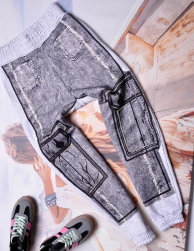 DQMANE -POPIELATE SPODNIE - CYRKONIE - IMITACJA JEANSU