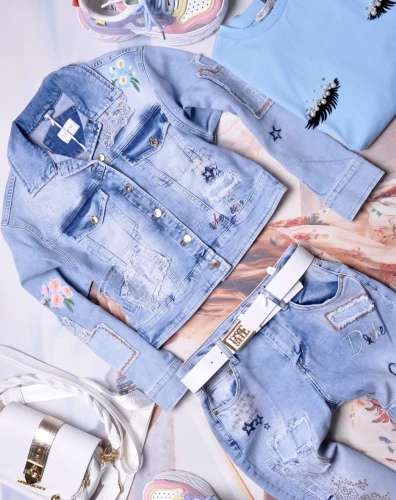 DI'SHE - JEANSOWA KURTKA Z NASZYWKAMI