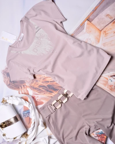 DI'SHE - BEŻOWA BLUZKA - CYRKONIE