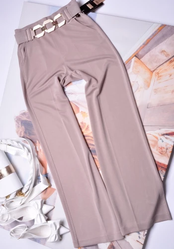 ESPARANTO - TAUPE SPODNIE - SZEROKI PASEK - ZŁOTE ZDOBIENIA 