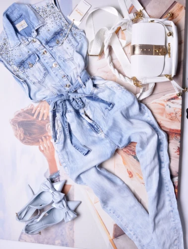 DI'SHE - DŁUGI KOMBINEZON Z JEANSOWYM WYKOŃCZENIEM I CYRKONIAMI