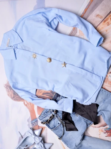 MINT - BŁĘKITNA KOSZULA - ZŁOTE PRZYSZYWKI