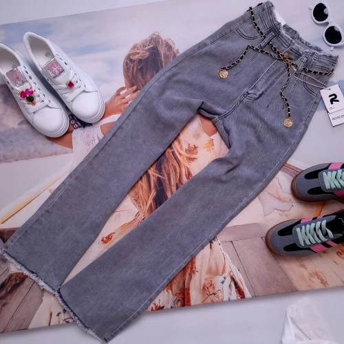 SZARE SPODNIE - FLARE - SUROWO ZAKOŃCZONA NOGAWKA