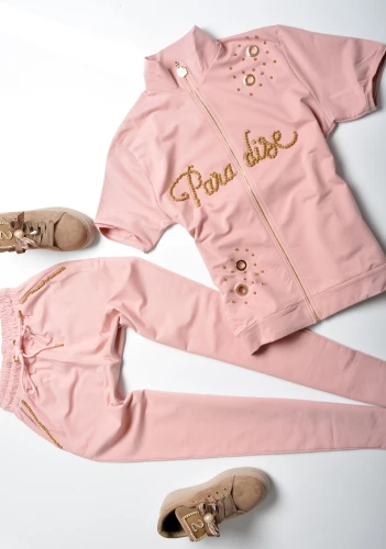 LADY ELITE - RÓŻOWY KOMPLET ZE ZŁOTYMI PEREŁKAMI