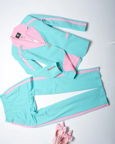 ZANARDI - ELEGANCKI MARYNARKOWY KOMPLET - SELEDYNOWO - RÓŻOWY