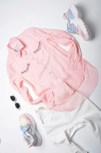 DI'SHE - RÓŻOWA KOSZULA - SIATECZKA - CYRKONIE