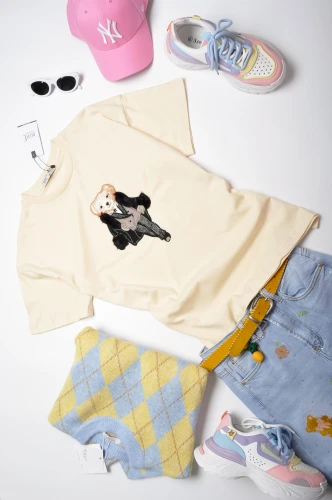 MINT - PASTELOWO - ŻÓŁTA BLUZKA - MIŚ Z FUTERKIEM