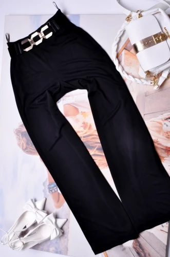 ESPARANTO - CZARNE SPODNIE - SZEROKI PASEK - ZŁOTE ZDOBIENIA 